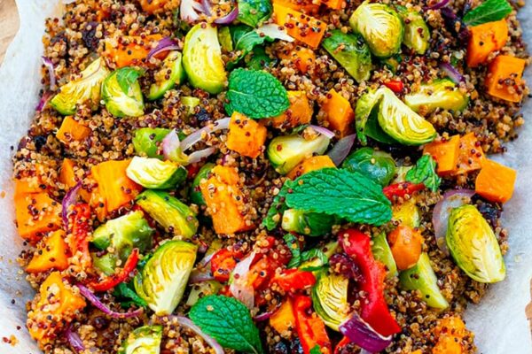 Warm Quinoa Salad With Roasted Vegetables & Citrus Dressing