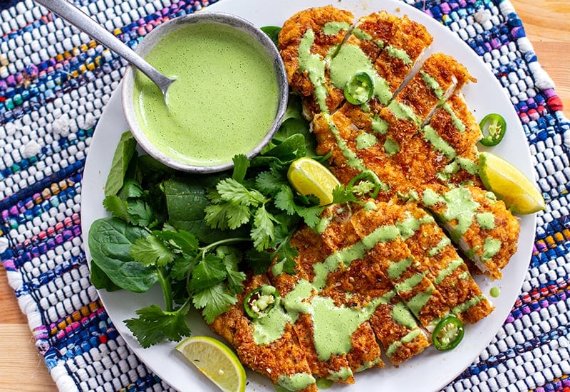 Gluten-Free Chicken Schnitzel With Cilantro Sauce