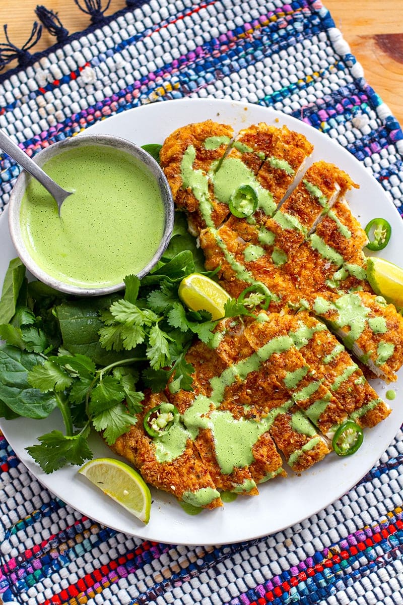 Paleo & Whole30 Chicken Schnitzel With Coriander Lime Sauce