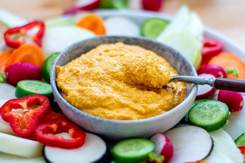 Cashew dip with tahini and roasted pumpkin