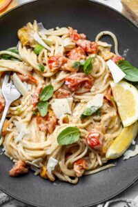 Tahini Pasta with Burst Cherry Tomatoes