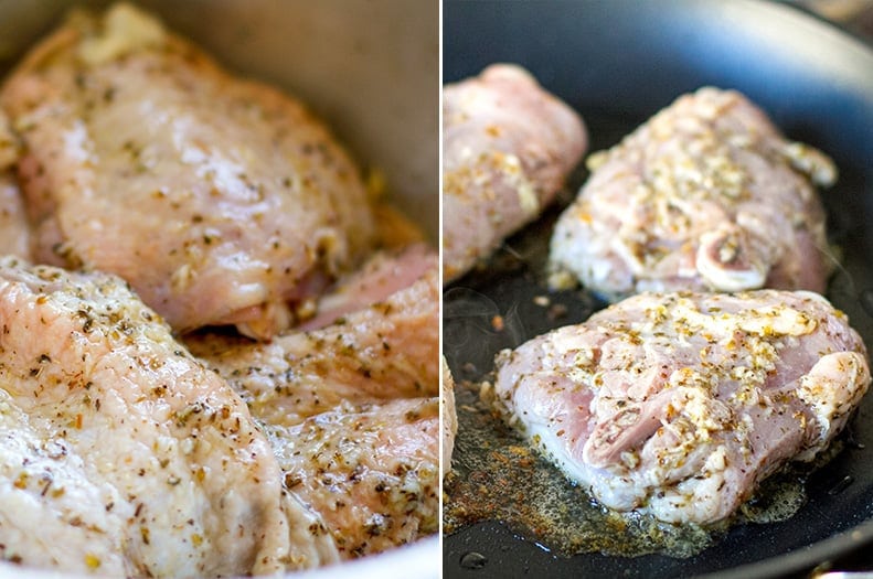 Marinating chicken with garlic and oregano