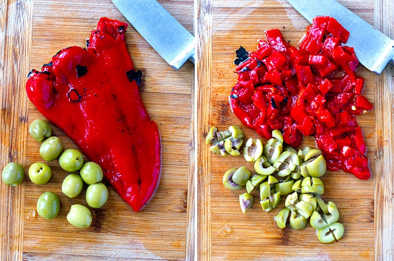 Roasted red peppers and olives