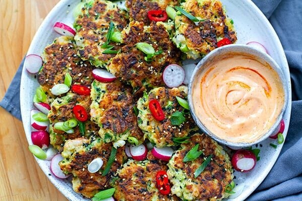 Shrimp Fritters With Sriracha Mayo