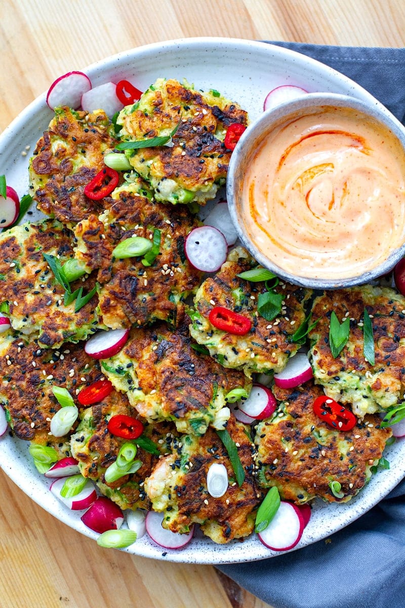 Shrimp Fritters With Sriracha Mayo