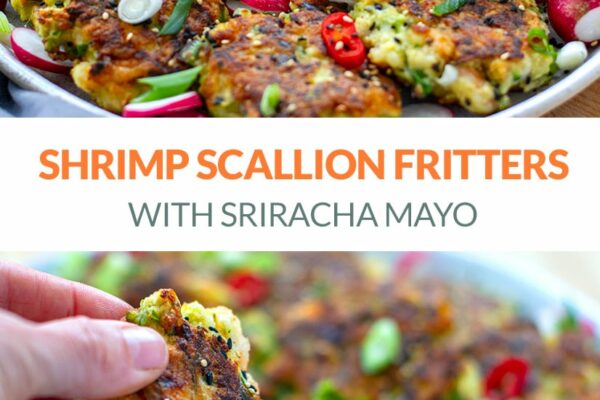 Shrimp Fritters With Scallions & Sriracha Mayo