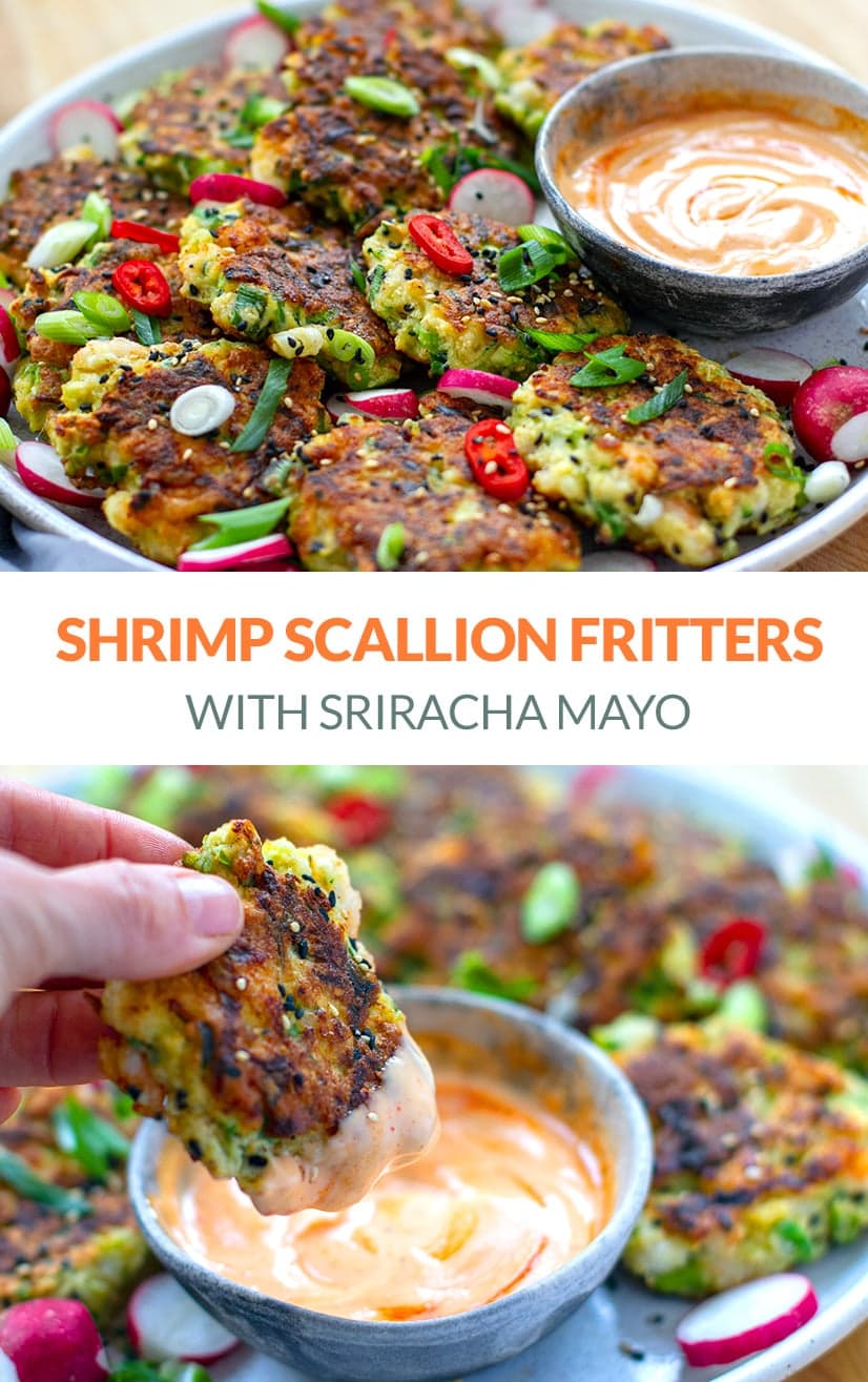 Shrimp Fritters With Scallions & Sriracha Mayo