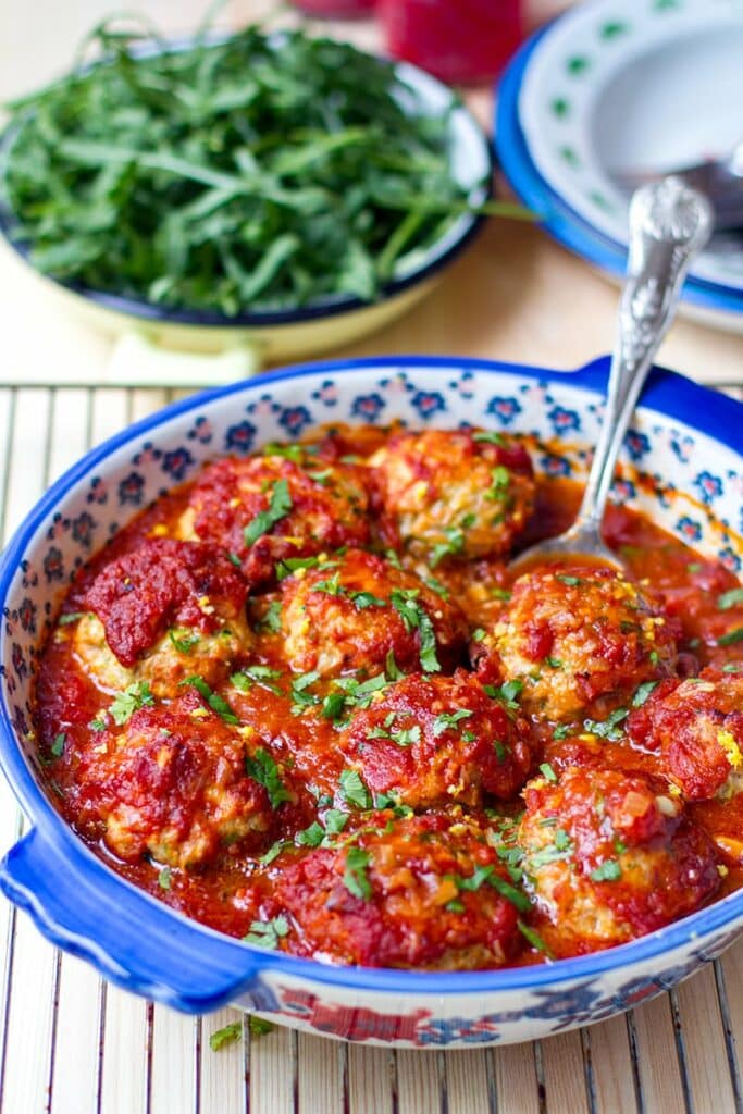 Baked Chicken Meatballs In Spiced Tomato Sauce (Whole30, Paleo, Keto)