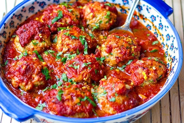 Baked Chicken Meatballs in Spiced Tomato Sauce (Whole30, Paleo, Keto)