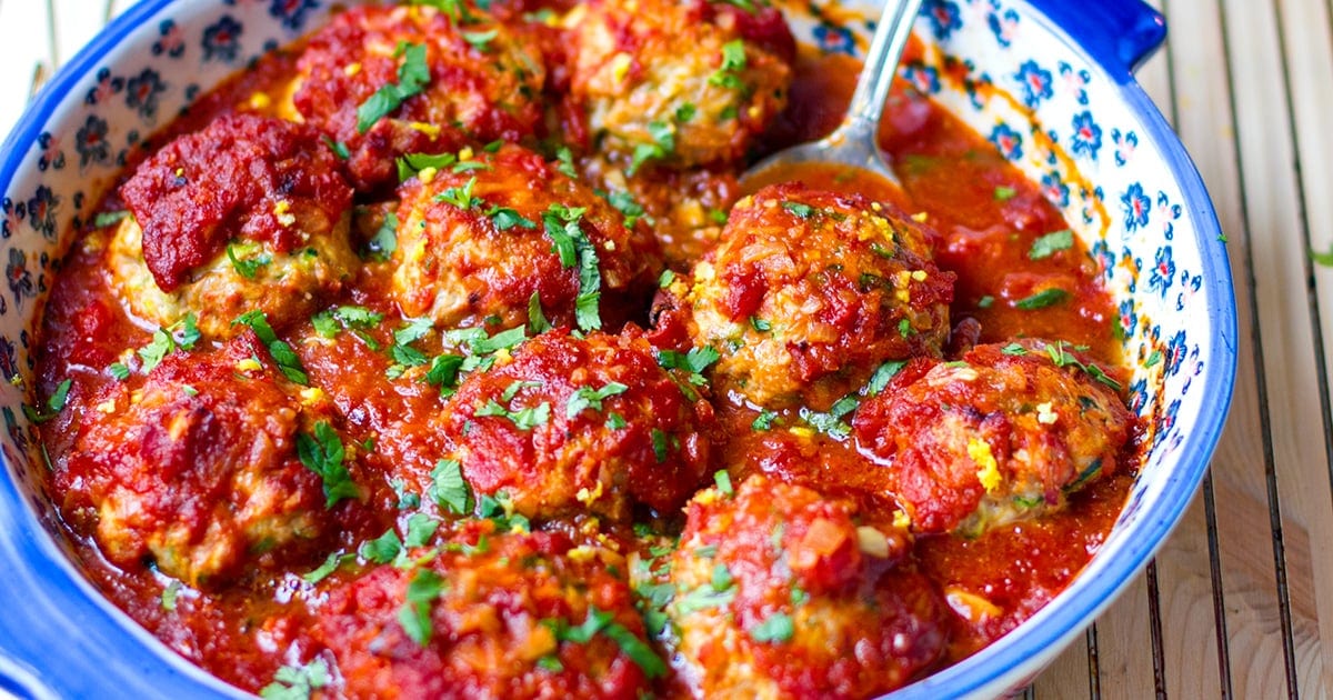 Baked Chicken Meatballs In Spiced Tomato Sauce (Whole30, Paleo, Keto)