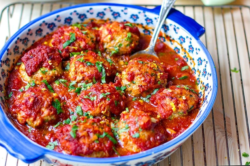 Baked Chicken Meatballs In Tomato Sauce