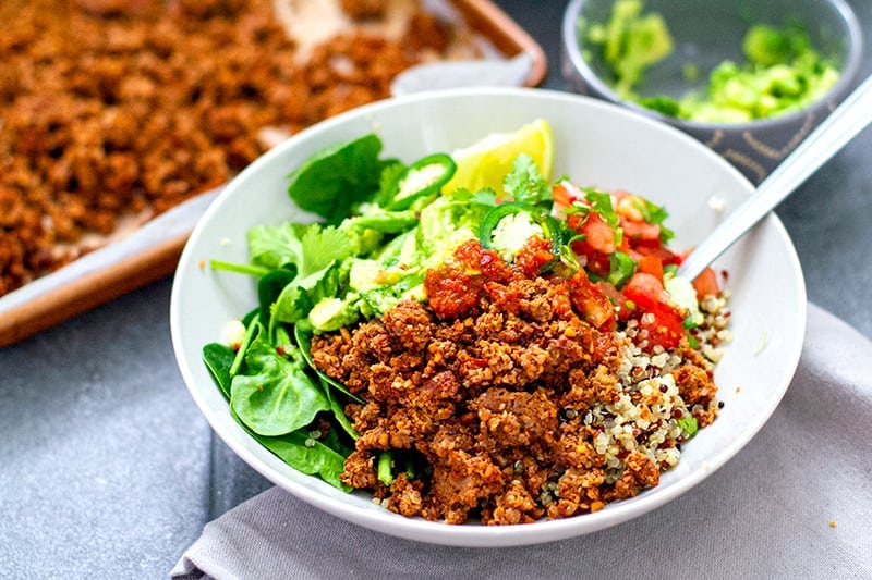 Mushroom Walnut Cauliflower Taco Meat Bowl