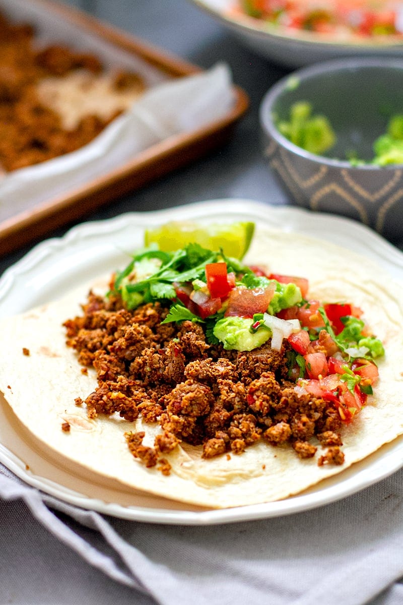 Vegan mushroom walnut tacos with salsa