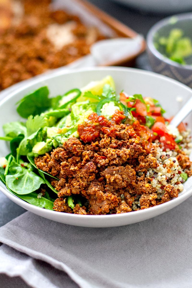 Walnut Taco Meat & Quinoa Bowl