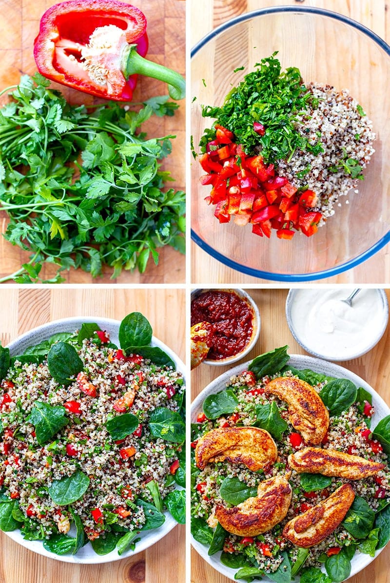 Chicken Quinoa Salad With Honey Harissa & Tahini Yoghurt - MindtoHealth