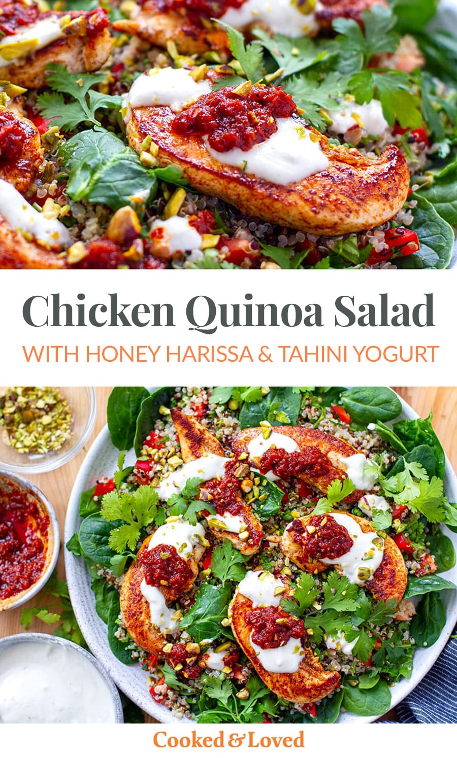 Chicken Quinoa Salad With Honey Harissa & Tahini Yogurt