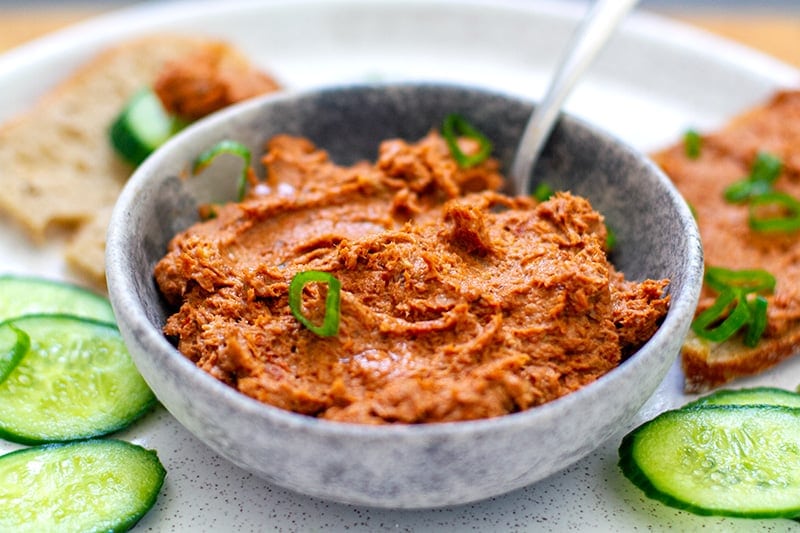 Pate made with canned sardines and sun-dried tomatoes