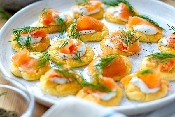 Cloud Bread Blinis With Smoked Salmon & Horseradish Cream (Keto, Gluten-Free)