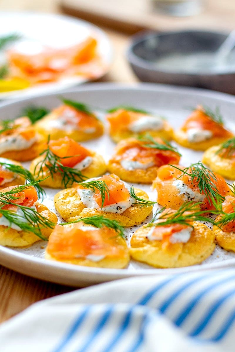 Cloud Bread Blinis With Smoked Salmon & Horseradish Cream (Keto, Gluten-Free)