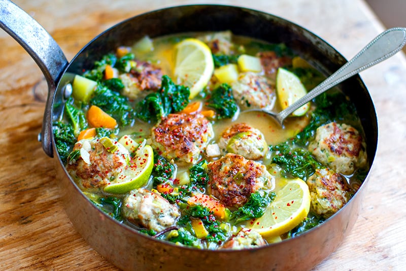 Turkey Meatballs & Vegetables In Garlic Lemon Broth