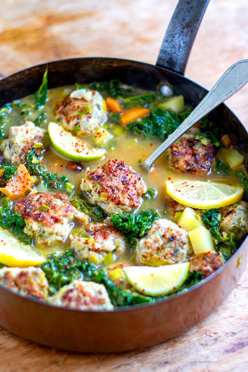 Turkey Meatballs & Kale In Lemon Garlic Broth