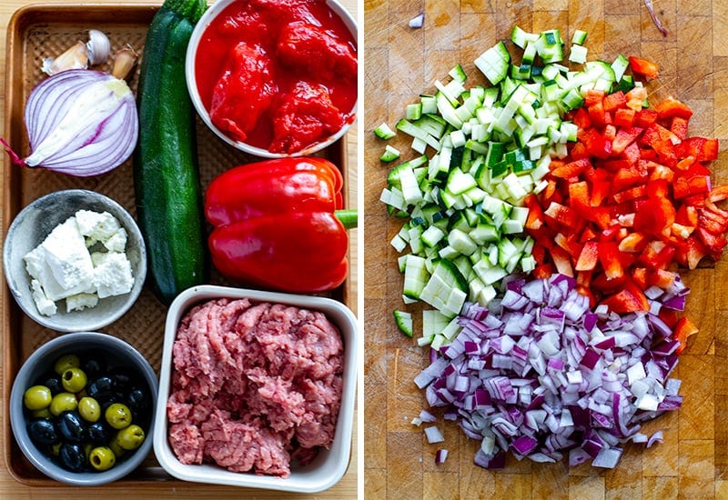 Greek Bolognese ingredients