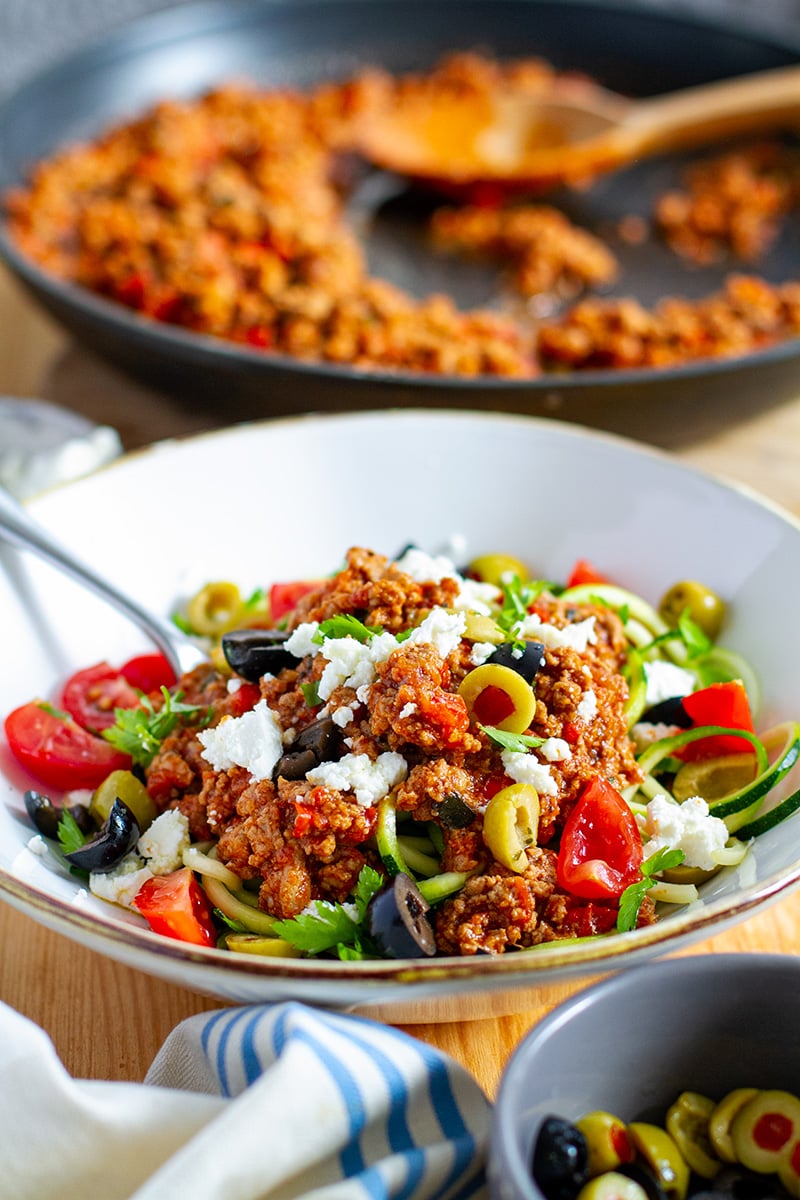 Ground turkey bolognese with zucchini noodles (low-carb, gluten-free)