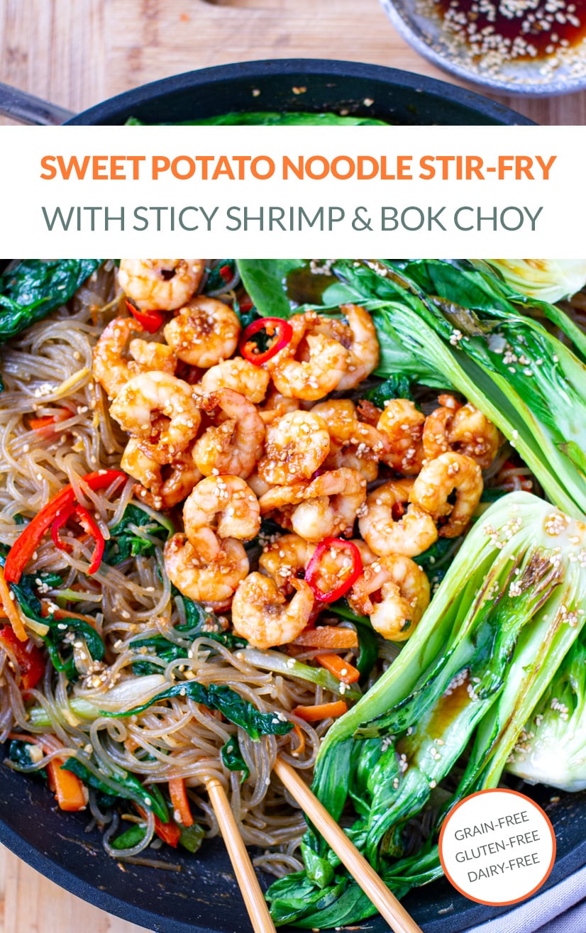 Japchae Glass Noodle Stir-Fry With Sesame Shrimp & Bok Choy