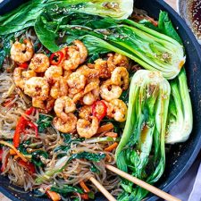 Sweet Potato Glass Noodle Stir-Fry With Shrimp & Bok Choy