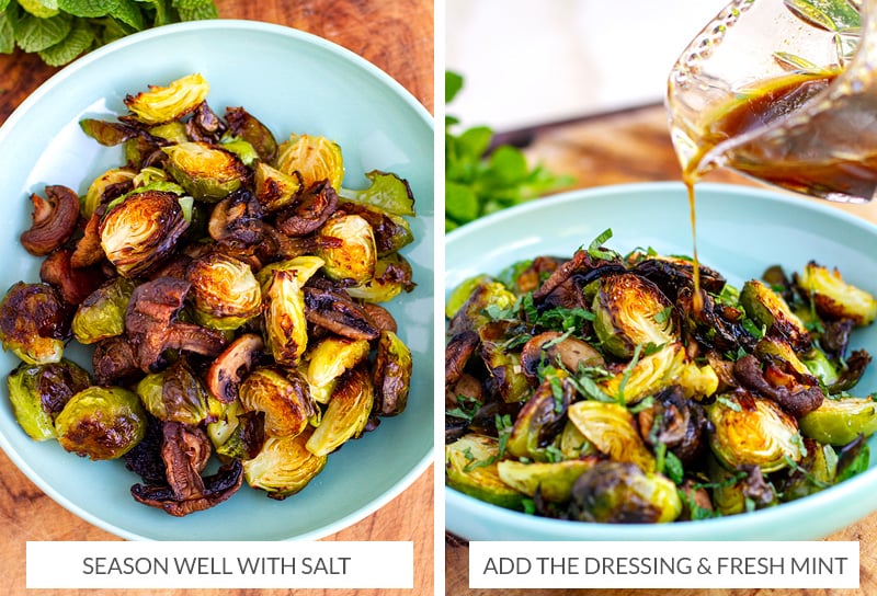 Warm Brussel sprouts salad with honey balsamic dressing