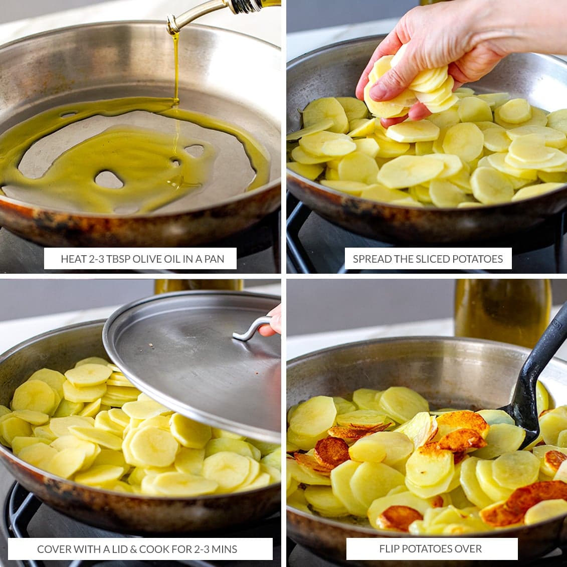 Frying potatoes for Spanish tortilla egg muffins