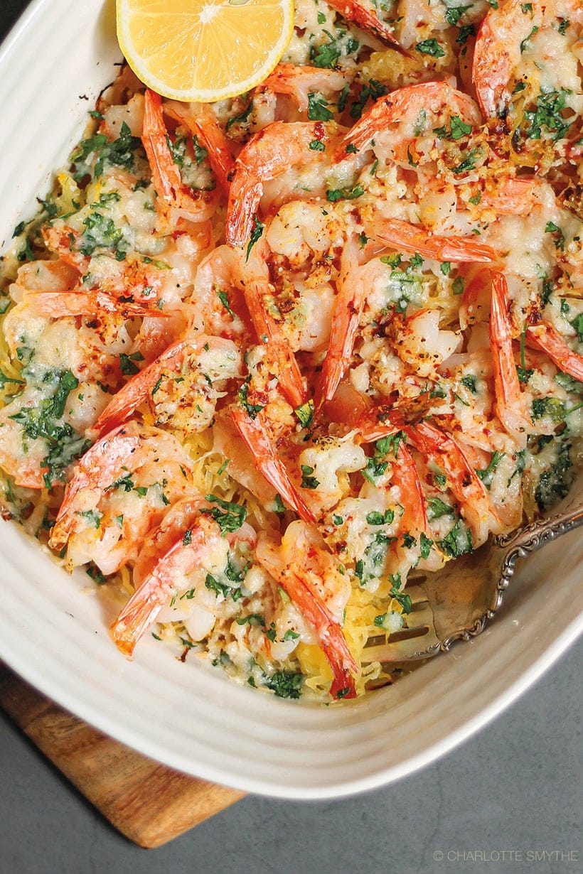 Keto Spaghetti Squash Shrimp Bake