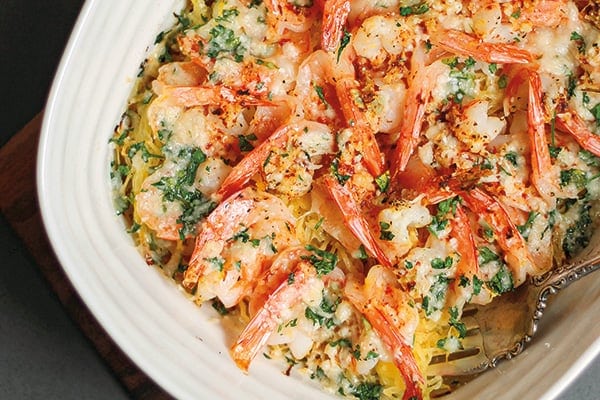 Keto Spaghetti Squash & Shrimp Bake