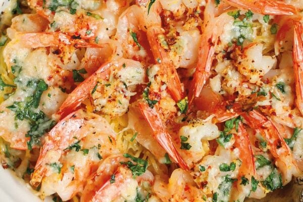 Spaghetti Squash Bake With Shrimp & Parmesan (Keto, Gluten-Free)