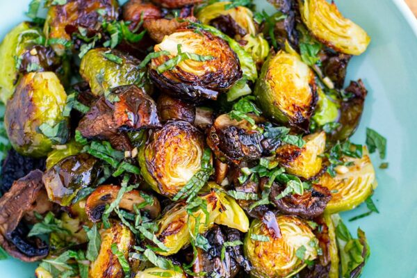 Roasted Brussel sprouts with Honey Balsamic Dressing