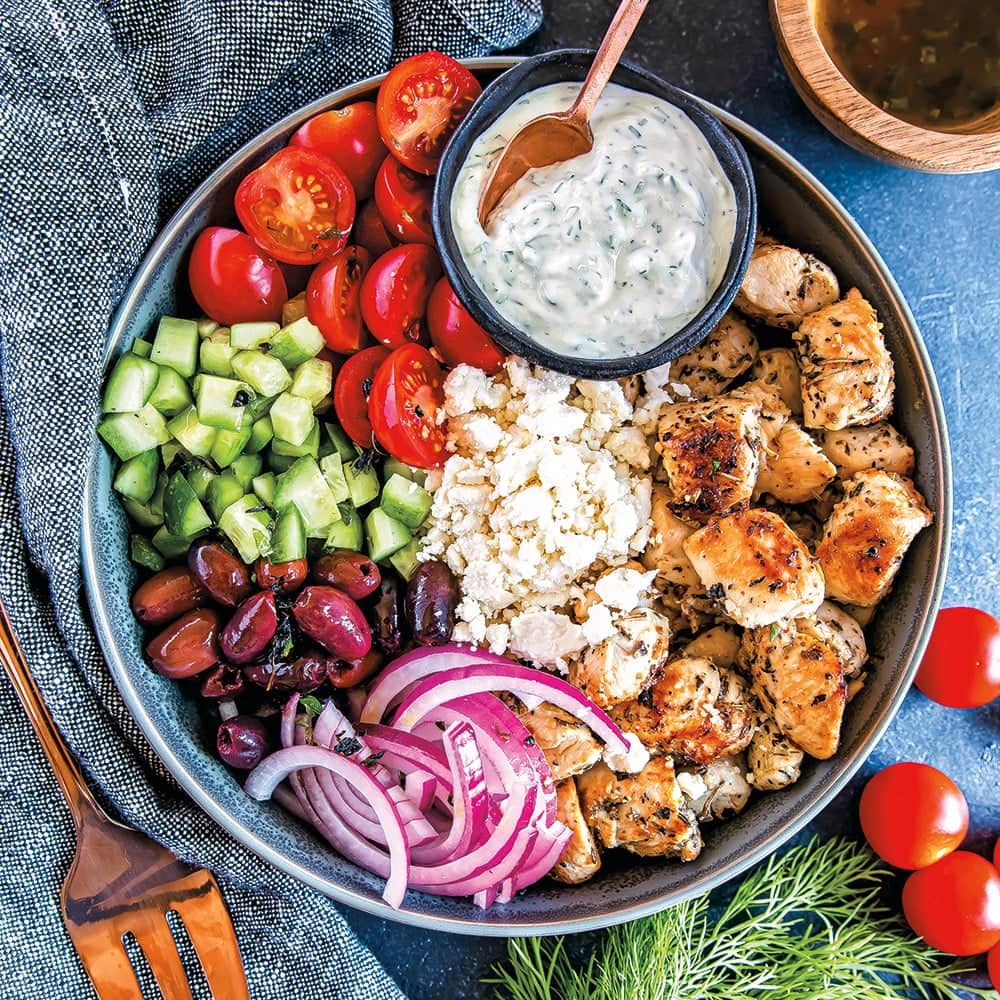 Low-Carb Chicken Greek Bowl With Tzatziki