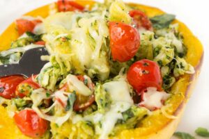 Pesto Chicken Stuffed Spaghetti Squash