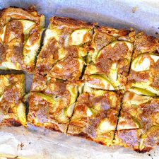Healthy apple slice with peanut butter drizzle