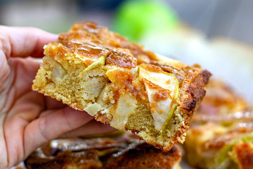 Sliced apple pie with maple drizzle