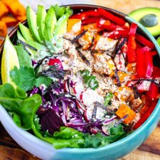 Rainbow Salad Super Bowl With Salmon & Sesame Dressing
