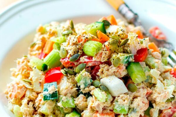 Healthy Canned Salmon Salad With Curry Mayonnaise Dressing