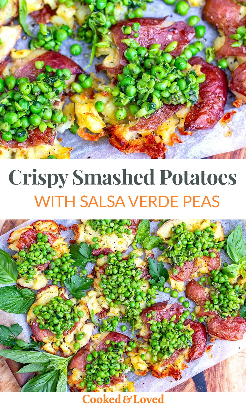 Crispy Smashed Potatoes With Salsa Verde Peas