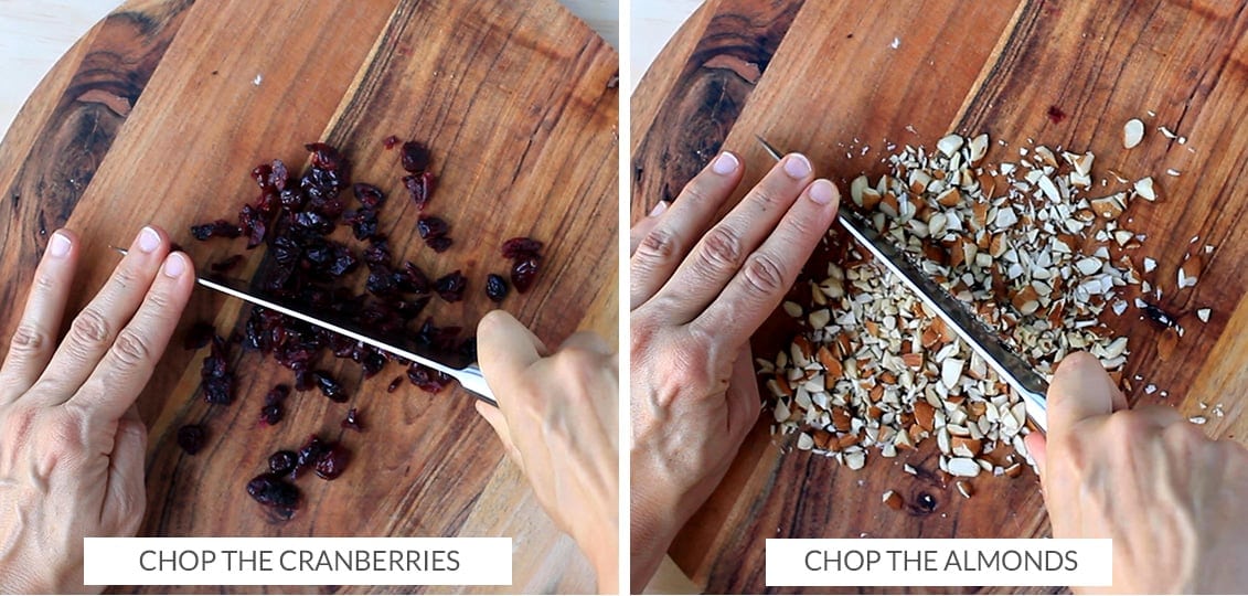 Chopping almonds and cranberries