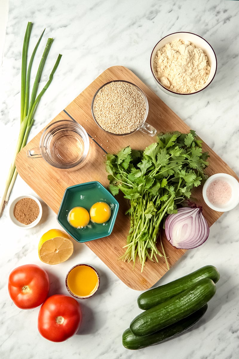 Ingredients for healthy gluten-free falafels and salad