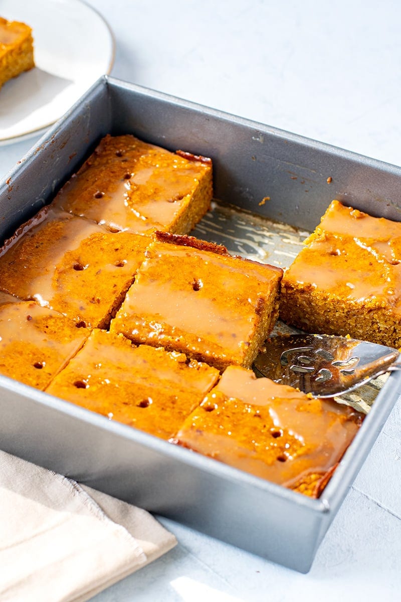 Pumpkin sticky date pudding slice