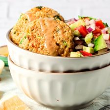 Baked falafels with quinoa and tomato cucumber salad