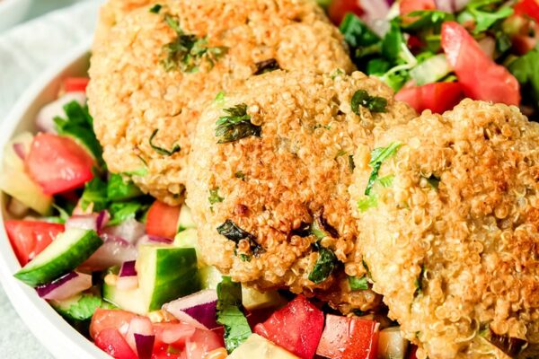 Baked Quinoa Falafels With Israeli Salad (Gluten-Free, Dairy-Free)