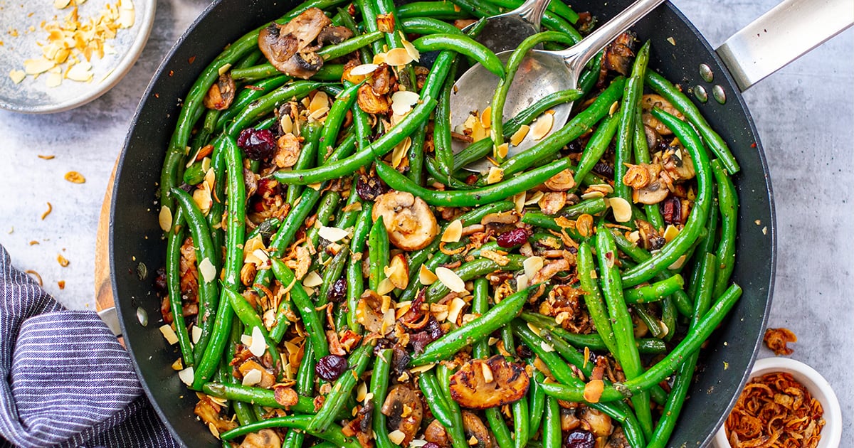 Sautéed Green Beans With Bacon, Mushrooms & Almonds (with VIDEO)