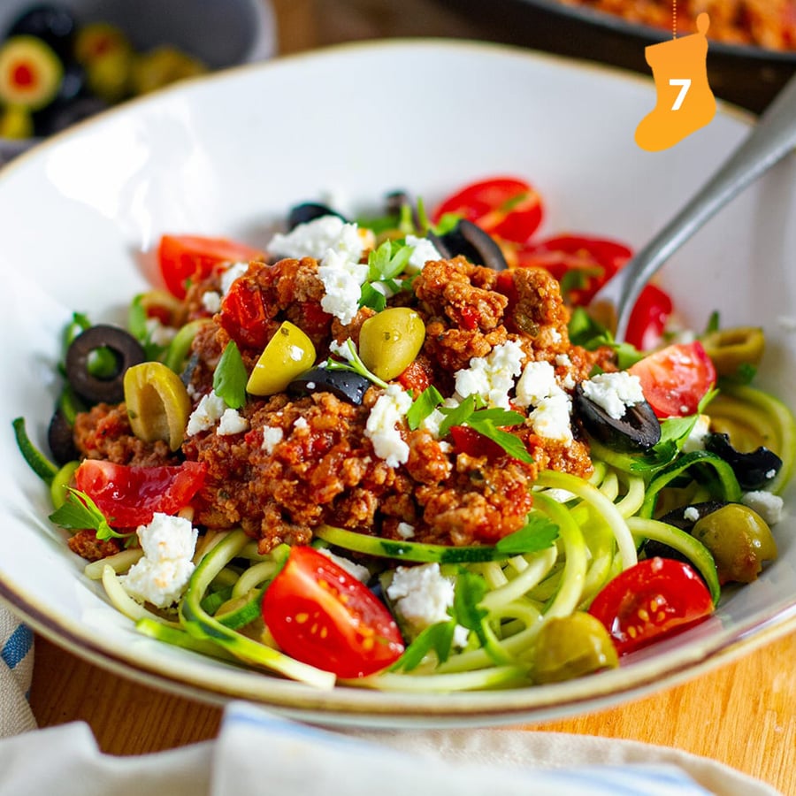 Greek-style bolognese with zucchini noodles