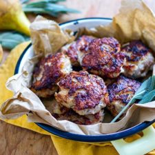 Ground chicken sausage patties with pear and sage